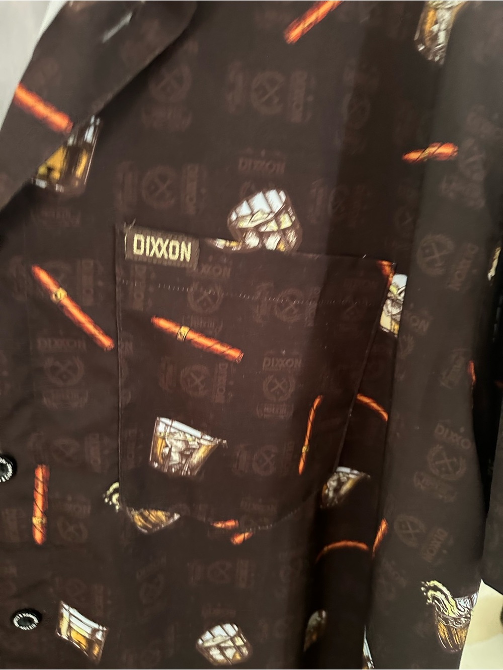 DIXXON Brown Short Sleeve Party Shirt with Whiskey & Cigar Print - Picture 4 of 4